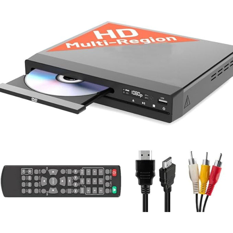 ZUMKUNM 2025 mudel 1080P Region Free HDMI DVD mängija TV, Smart TV, projektor Mini DVD mängija koos USB, CD & MP3 HDMI kaabel, RCA kaabel & kaugjuhtimispuldiga kaasas