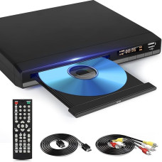 HD DVD mängija HDMI pesaga, regioonivaba Smart TV jaoks, HDMI/RCA väljundkaabel kaasas, katkestuspunkti salvestus, sisseehitatud PAL/NTSC, CD mängija koju (mitte Blu-ray) (must)