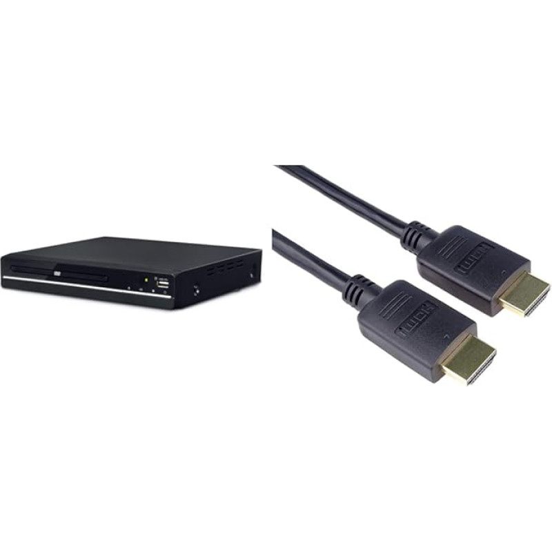 Denver DVH7787 DVD mängija HDMI telerite jaoks, kõik piirkonnad tasuta & PremiumCord 4K High Speed Certified HDMI 2.0b kaabel M/M 18Gbps koos Ethernetiga, must, 1,5 m