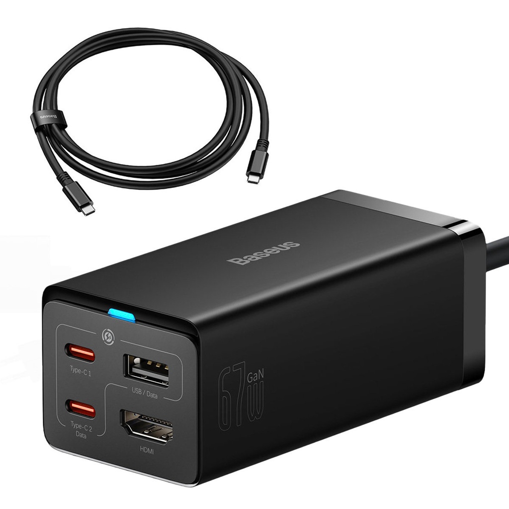 2in1 GaN5 Pro võrgulaadija + HUB muundur HDMI 4K 2x USB-C USB-A must
