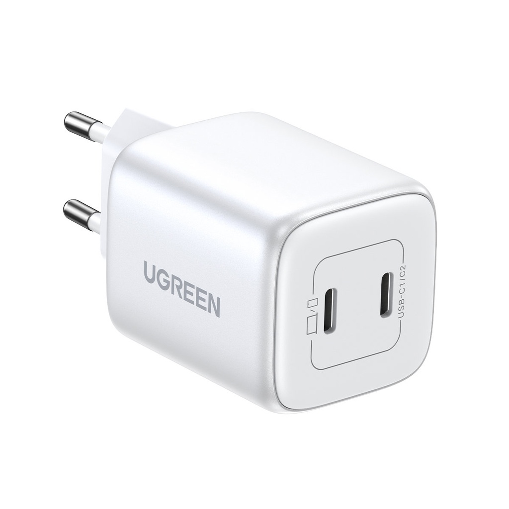 GaN 2x USB-C 45W QC PD kiirlaadija valge