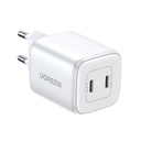 GaN 2x USB-C 45W QC PD kiirlaadija valge