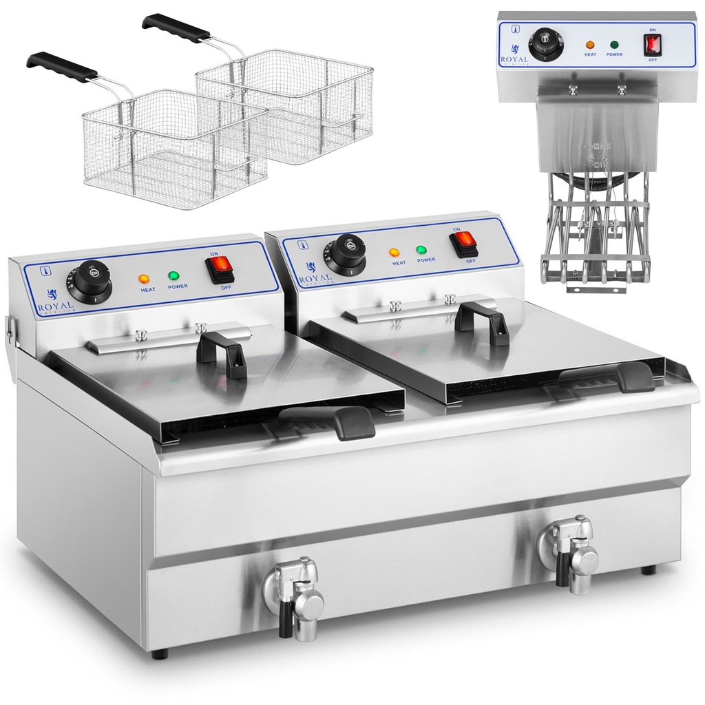 Double fryer double chamber fryer with taps 400V - 2x10L
