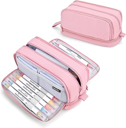 Sciphylia Pencil Case Large Capacity 4 Compartments Pencil Case for Children Students Girls Boys Multifunctional Pencil Case for School Office Makeup, pink, pencil case
