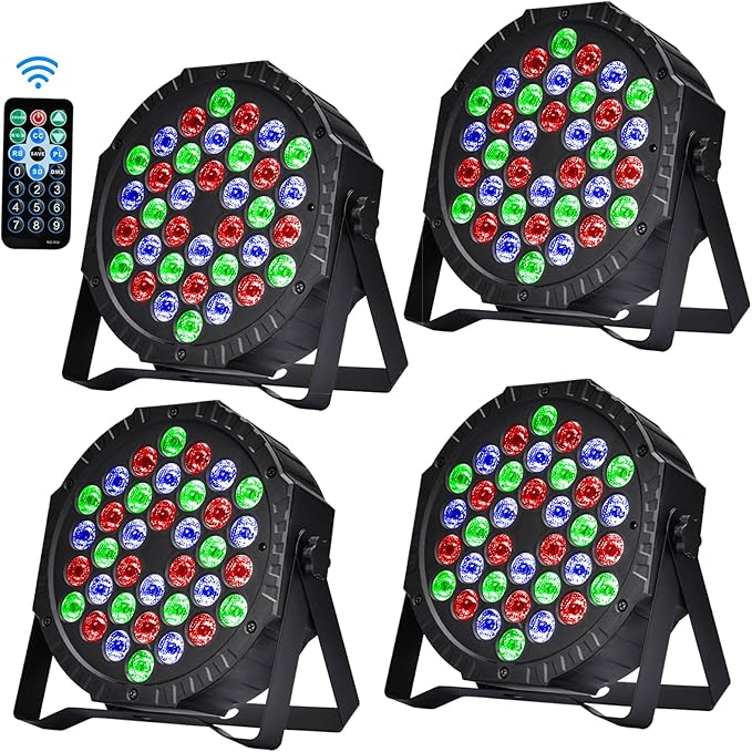 Pack of 4 LED Par Spotlights, 36 LED Stage Light, Disco Light, Party Light, DJ Light, RGB with Remote Control, Stage Lighting, 7 Lighting Modes for KTV, DJ, Bar, Party, Wedding, Halloween, Christmas