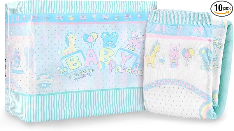 LittleForBig Adjustable Velcro Adult Printed Nappies Pack of 10 - Baby Parade (Medium 71-96 cm)