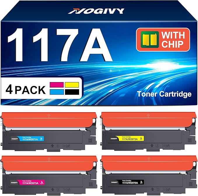 NOGIVY 117A Toner with Chip Compatible with HP 117A Toner Set for Toner HP Color Laser MFP 179fwg 178nw 178nwg 179fnw 150nw 150a 150w W2070A W2071A W2072A W2073A (Black Cyan Yellow Magenta, Pack of 4)
