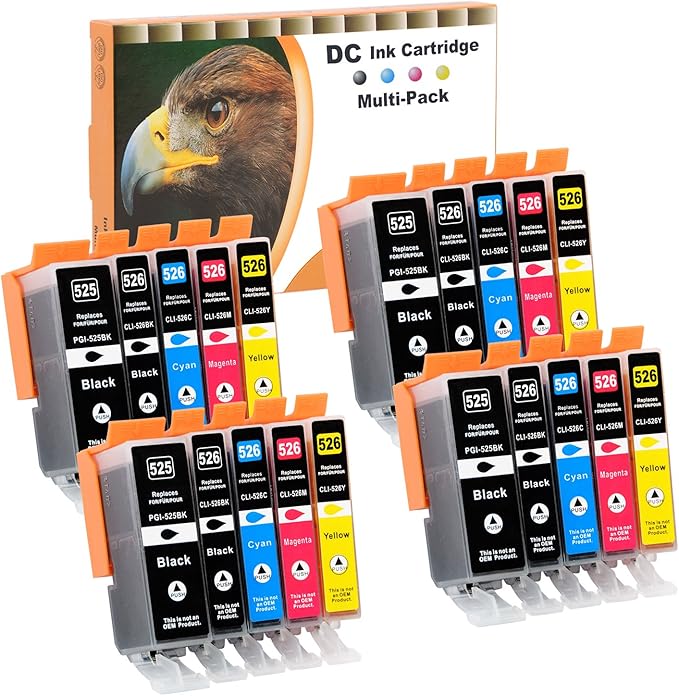 D&C 20x Printer Cartridges Compatible with Canon PGI-525 CLI-526 for Canon Pixma MG5300 MG5340 MG5350 MG6250 MG8150 MG8250 MX885 MX895 IP4840 IP4850 IP4900 MG5140 MG51500 MG5240 MX710 MX715 MG6100