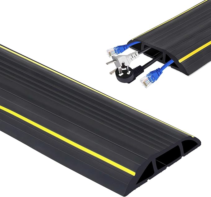 Floor Cable Bridge, 3M Floor Cable Duct, Flexible PVC Floor Cable Protection, Floor Cable Cover for Office, Workshop, Warehouse, Concert etc., Cable Protection and Prevention of Tripping Hazards