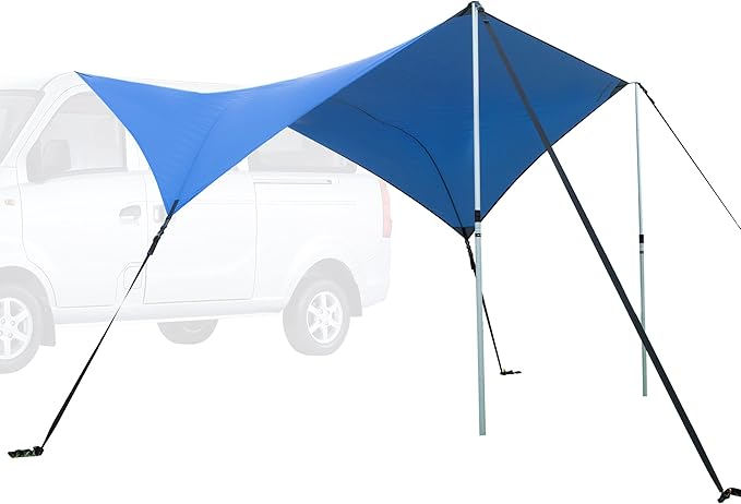 Ultrasport Car Canopy Awning - Suitable for Cars, Vans and Campers - Protects from Sun & Rain - Durable & Robust Material - Integrated Suction Cups and Pegs, Poles and Ties - Blue