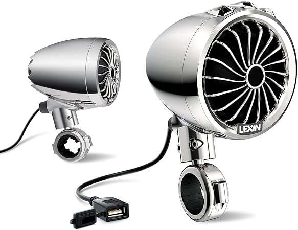 LEXIN Q3 Motorcycle Speaker with FM Radio, IP 67 Waterproof Audio System with LED Indicator, Motorcycle Speaker System Suitable for 7/8 Inch to 1-1/4 Inch Handlebars