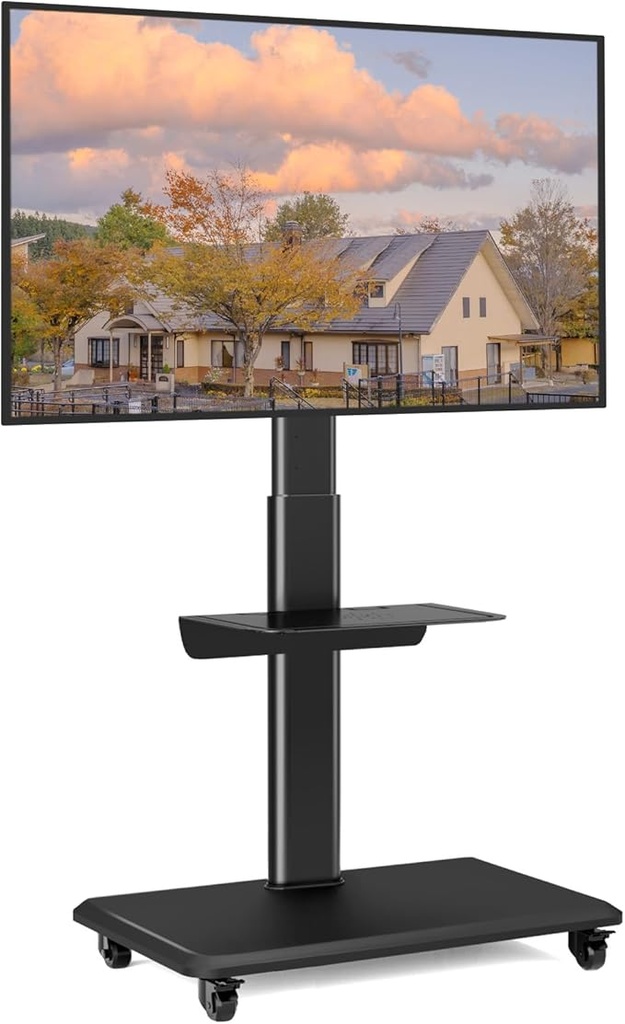 TV Stand Rollable TV Stand Floor Stand RFID TV Trolley with Wheels for 26-65 Inch TV Stand Height Adjustable High Mobile Rotatable Black Max 35 kg Vesa 400 x 400 mm