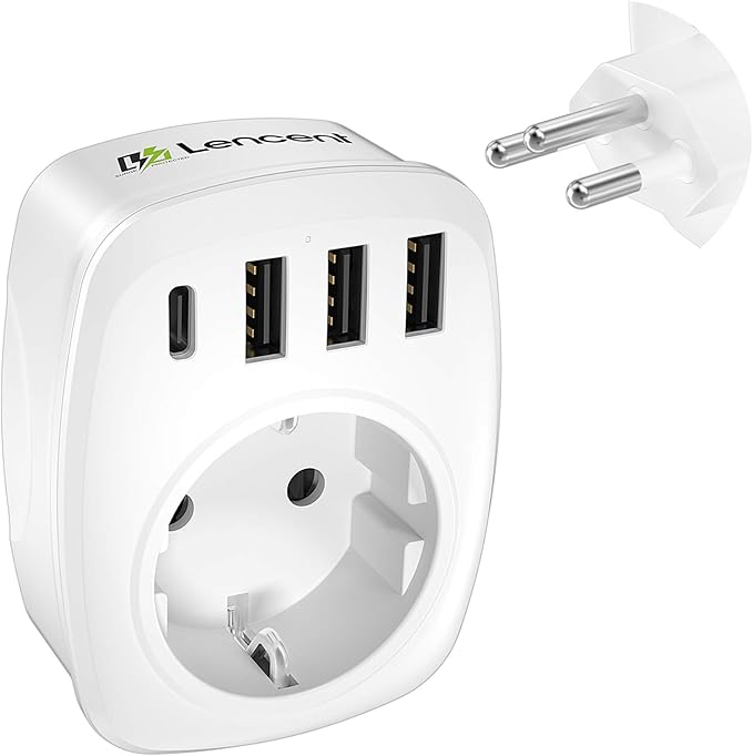 LENCENT Travel Adapter Switzerland Germany Plug, EU to CH, Type J, Travel Plug for Switzerland Liechtenstein Wall Sockets, with 3 USB/1 Type C/AC Socket Adapter