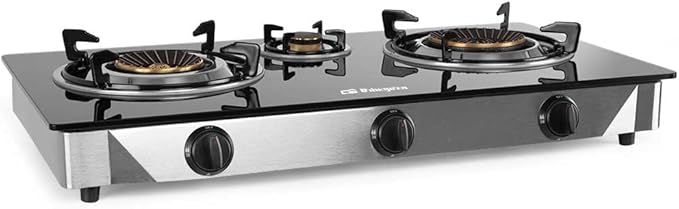 Orbegozo FO 3520 - Gas Stove, Two Burners with Triple Crown, Butane or Propane, Piezo Ignition, Tempered Glass Surface, Stainless Steel Housing