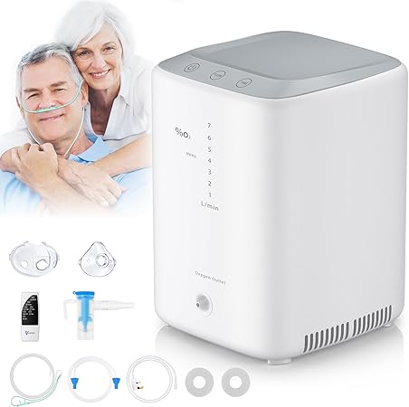 Oxygen Concentrator, 93%±3% High Purity Oxygen Machine for Home, 1-7L/min Flow Adjustable, No Adding Water Required, for Home and Office Use