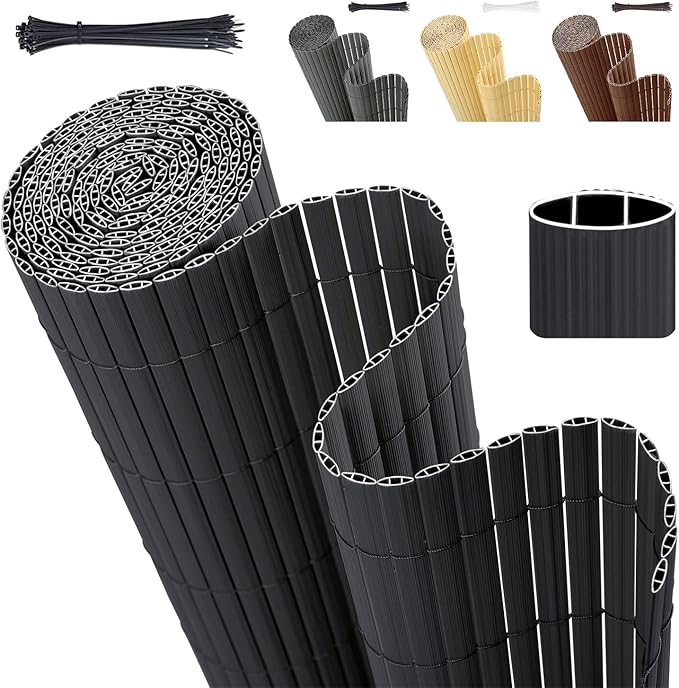 Sekey PVC Privacy Screen Mat, 100 x 300 cm, Double Reinforcement Indoor, Balcony Privacy Screen with Cable Ties, Privacy Fence, Wind Protection, Waterproof, No Drilling Required, for Balcony, Garden, Anthracite