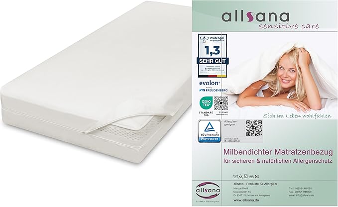 Allsana Allergy Sufferers Mattress Cover 70 x 140 x 12 cm for Children's Mattress, Anti Mite Encasing, Mite Protection for House Dust Allergy Sufferers, Allergy-Proof Intermediate Cover for the