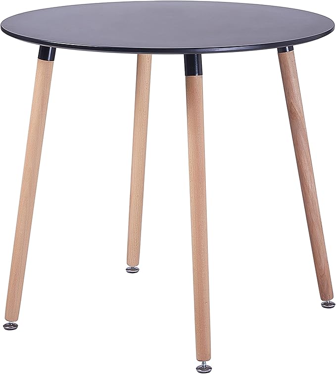 FURNITABLE Dining Table, MDF Round Table, 4 Beech Legs, 80 x 80 x 72 cm, Black