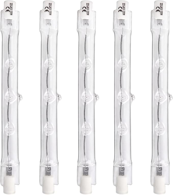 Halogen Bulbs 230V R7S 118MM 300W Dimmable, 4500LM Warm White 2700K, Halogen Lamps J118 R7S Linear Floodlight for Ceiling Lights, Work Lamps, Security Lamps, Pack of 5