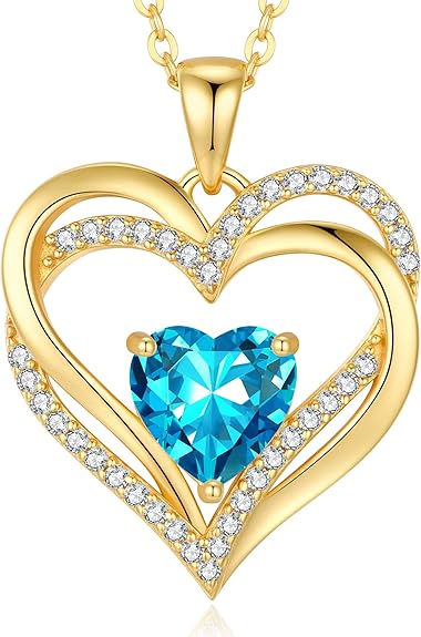 CDE Women's Heart Necklace 925 Sterling Silver Birthstone, Jewellery, Heart Pendant, Christmas, Valentine's or Mother's Day Gift, Wedding Anniversary, Wife, Girlfriend or Mum