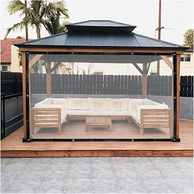 Tarpaulin Transparent with Eyelets, Outdoor PVC Divider Curtains, Tarpaulin Curtains for Pavilions, Pergola, Balconies, Gardens, Clear Side Panels, Weatherproof Tarpaulin (Color : Clear, Size :