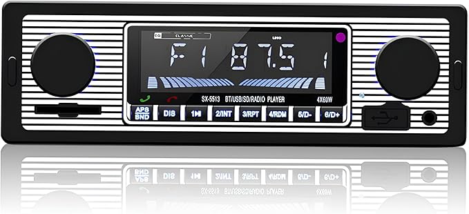 Classic Car Stereo Bluetooth Car Radio 2 Knob Single DIN 60WX4 FM Hands-Free Car Radio Classic Car MP3 AUX USB U-Disk Audio with Remote Control