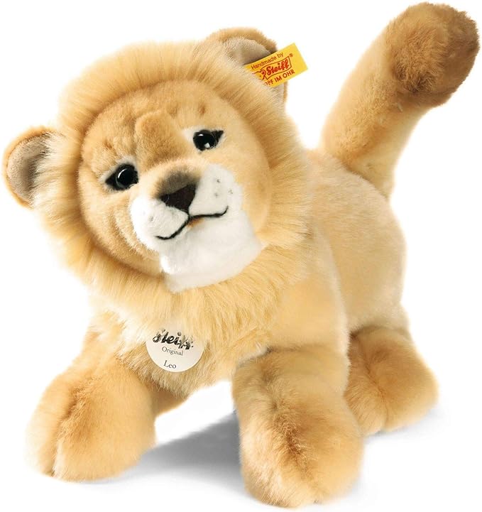 Steiff Cuddly Toy Leo Baby Floppy Lion, Cute Stuffed Toy with Plastic Eyes, Children, Boys & Girls, Plush Toy 28 cm, Beige, 065651