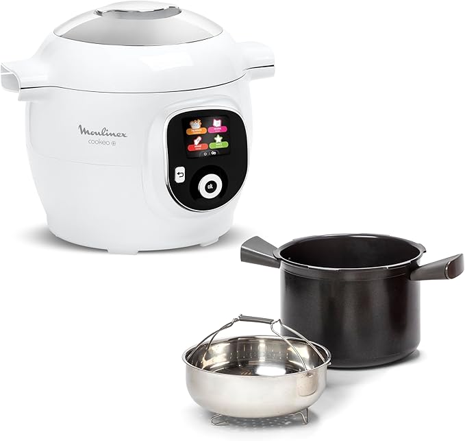 Moulinex Cookeo+ Intelligent Multicooker with High Pressure, 6L, 80 Built-in Recipes, Unattended, Intuitive Display, Step-by-step Instructions for Cooking, Special App, White CE854110