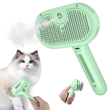 EvcgoX Cat Brush with Steam Spray Dog Brush with Water Tank for Antistatic and Knot-Resistant Hair Removal Pet Brush with One Button for Long Hair and Short Hair Skin-Friendly Cat Brush Green