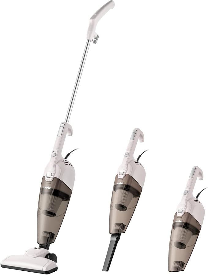 COMFEE CCS2160RE Electric Broom Lightweight 3 in 1 Vertical Vacuum Cleaner with Cable Bagless Excellent Central Filter System for Car, Home, Kitchen, Hair, Brown and Grey