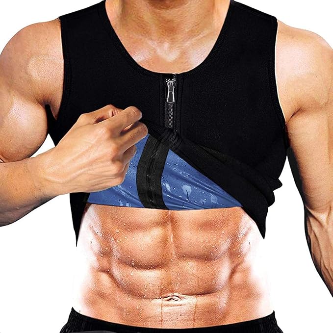 Yokald Men's Sauna Sweat Vest Zipper Suit Polymer Corset Fitness Shapewear Compression Waist Trainer Top Body Shaper for Workout