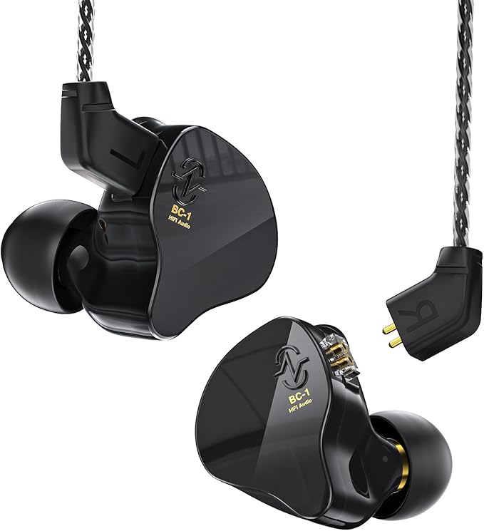 CCZ Melody Headphones Yinyoo Hybrid 1ba 1DD HiFi in Ear Monitors, Deep Bass Lightweight In-Ear Headphones IEM with 4N Cable for Musician/Drummer/Bassist/Guitarist (Black, without Microphone)