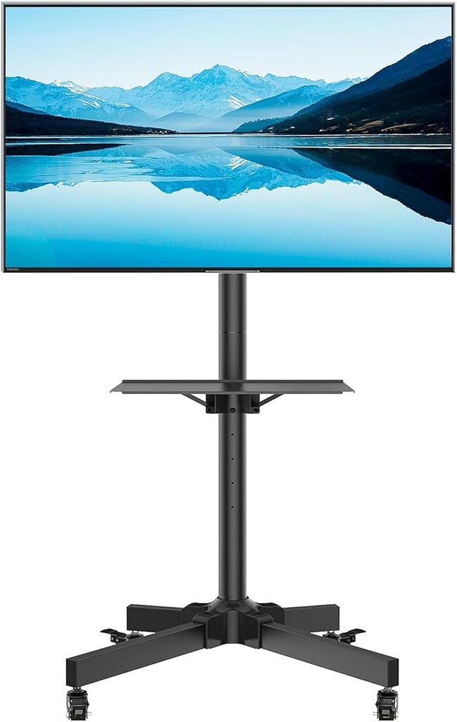BONTEC TV Ständer Rollbar für 23-60 Zoll Plasma/LCD/LED Fernseher, Höhenverstellbarer TV Rollwagen mit Tablett und Nicht Markierenden Rollen, Max. VESA 400x400, Tragfähigkeit bis 40kg