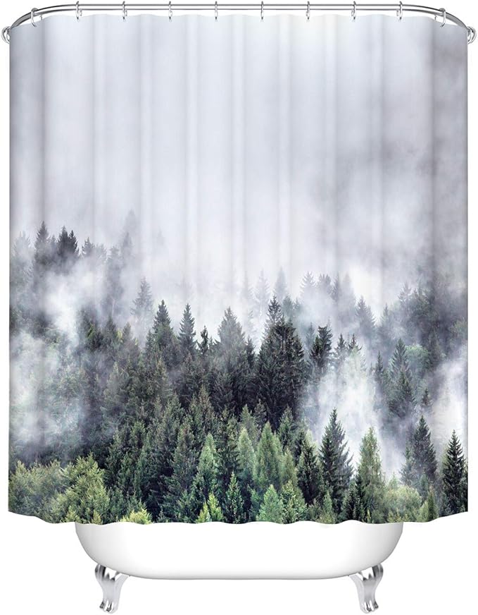 X-Labor Shower Curtain Water-Repellent Anti-Mould Includes 12 Shower Curtain Rings Bath Curtain for Bathroom Shower Curtain Forest 180 x 180 cm