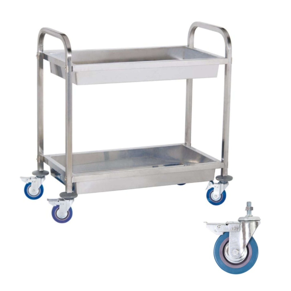 Steel 2-shelf waiter cart with deep shelves