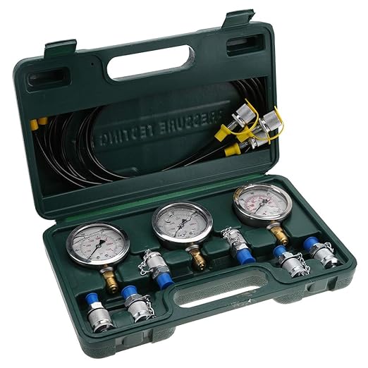 Hydraulic Tester with Carry Box, Hydraulic Pressure Tester, Hydraulic System Test Case, Pressure Gauge Diameter 63 mm (250/400/600bar), Test Hose 1500 mm, Coupling G1/4, R1/4