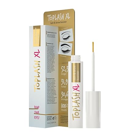 Toplash XL Eyelash and Eyebrow Booster - Growth Serum with Eyelash and Eyebrow Enhancer - Promotes Healthy, Strong Eyelashes - with Natural Potanicals and Peptides - 6 ml
