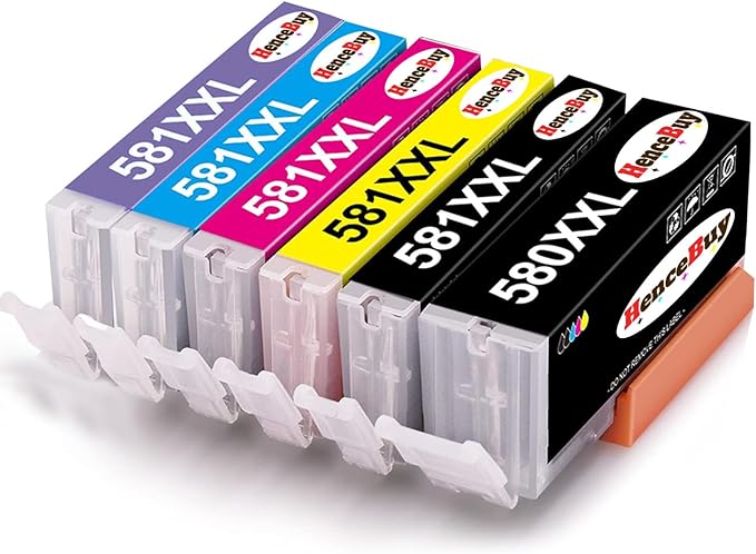 HenceBuy PGI-580 CLI-581 XXL Cartridges for Canon 580 581 Printer Cartridges for Pixma TS8150 TS8151 TS8152 TS8250 TS8251 TS8252 TS8350 TS8351 TS8352 TS9150 TS9150 TS9155 5 (6er Pack includes