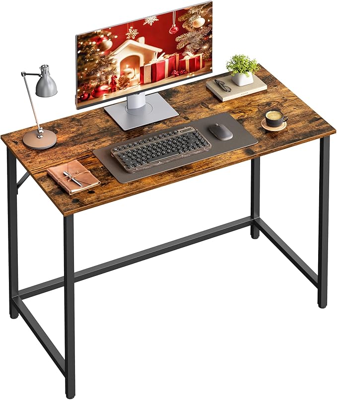 Vasagle LWD41X Small Computer Desk Office Desk Study Bedroom 50 x 100 x 76 cm Industrial Design Metal Frame Vintage Brown/Black