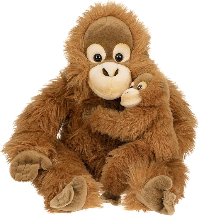 Uni-Toys - Orangutan with baby, sitting - 30 cm (height) - plush monkey - plush toy, cuddly toy