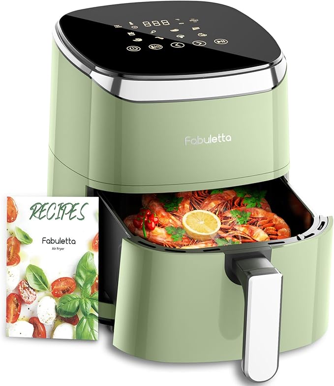 Fabuletta Hot Air Fryer 4L, 9-in-1 Air Fryer, Max 230°C Hot Air Fryer, Digital LED Touch Screen AirFryer, Rapid Air and Grease Removal Technology, Preheating, Shake Mode (Green)