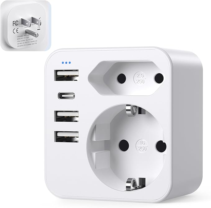 USA Adapter Plug, Travel Adapter USA with 3 USB 1 USB C (3.4 A), Adapter USA Germany Plug, Socket Adapter, Power Adapter, Travel Plug for America, Canada, Mexico, Thailand, Wall Charger