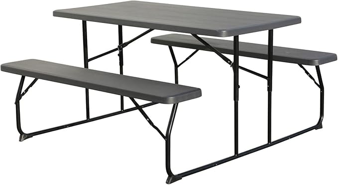 Dynamic24 Beer Tent Set Table 2 x Bench for Indoor Outdoor Foldable Plastic Wood Look Garden Set Folding Table Garden Table Camping Table Beer Benches Garden Furniture Seating Set