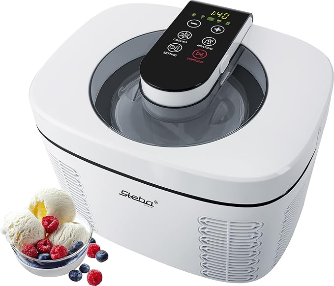 Steba IC 110 Ice Cream Maker, Fully Automatic and Self-Cooling Peltier Element, Ready to Use without Pre-Cooling, 180 Minute Timer, 1.2 L Ice Container and 1.1 L Yoghurt Container, Automatic Cooling