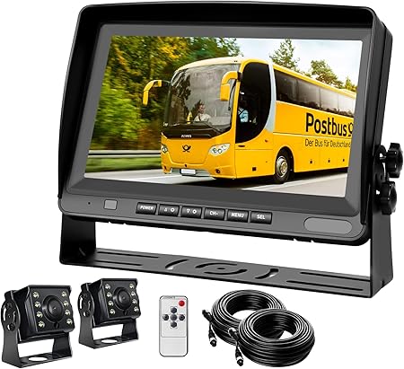 CAMECHO Reversing Camera Set, 8 Inch LCD Monitor with Two AHD 1080P Wide Angle Reversing Cameras, IP69 Waterproof, 18IR Night Vision, 2 x 20 m Cable, for Trucks, Trailers, Buses, Vans, Agriculture,