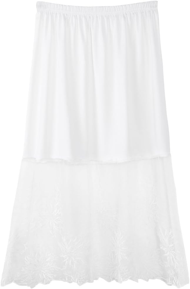 KERDEJAR Lace Underskirt Lace Half Slip Skirts Extension Elastic Waist A-line Hollow Petticoat Underskirt Evergreen White