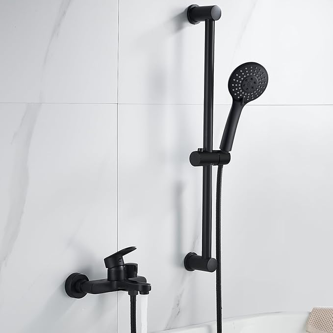 Black Bath Tap with Hand Shower Mixer Tap Bath Tap and Shower Rail Shower Hose Fitting Bath Shower System Shower Fitting Set