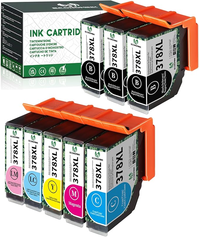 Economink 378XL Tintenpatrone Kompatible als Ersatz für Epson 378 XL für Expression Photo XP-8700 XP-8605 XP-8600 XP-8500 XP-8505 Drucker (8er-Pack)