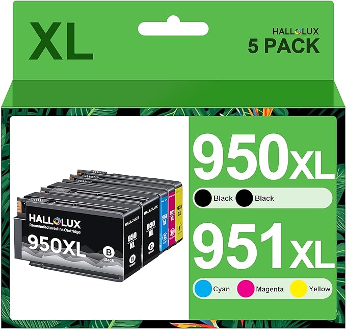 HALLOLUX 950XL 951XL Printer Cartridges Replacement for HP 950 951 XL Multipack for HP Officejet Pro 8610 8620 8600 8600 Plus 8100 8630 8640 8660 8615 8625 251dw Printer (Black Cyan Yellow Magenta, 95