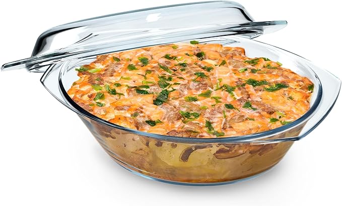 KADAX Casserole Dish Made of Heat Resistant Glass, Fireproof Vessel, Glass Roasting Dish with Lid and Handles, Tableware for Roasting, Oven, Electric Hob, for Lasagna, Meat, Transparent (Oval 4.4L)